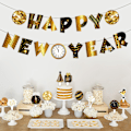 Miniatyrbild 5 av 5: 2 set Happy New Year Banner för Nyår 2025, Svart och Gyllene Happy New Year Partyskylt Happy New Years Bakgrund
