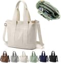 Canvas Multi-Pocket Zipper Bag, Handmade Canvas Material, Multiple Compartments, Multifunctional Women's Bag, Suitable for University, School