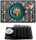 Waterproof Plastic Placemats for Dining Table, Easy to Wipe Clean, Washable Vinyl PVC Table Mats for Kitchen, Black Bb-black