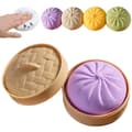 Giant Fluffy Rainbow Dumpling Toy with Steamer; Giant Fluffy Dumpling; Soft Squeezable Stress Relief Dough Fidget Toy (Purple).