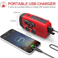 Miniatyrbilde 7 av 8: Vevradio med Solceller, Ficklampa och 2000mAh Powerbank SOS Nöd - Röd Red