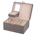Miniatyrbillede 2 af 8: Vandtæt smykkeopbevaringsboks til husholdningen PU læder smykkeskrin Dobbeltlags partition Stor kapacitet Ornament Organizer grå