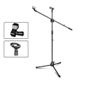Miniatyrbillede 1 af 4: Mikrofonstativ Justerbar Mic Gulv Tripod med Klip til Sang Sceneoptræden Dobbelt Mikrofonklip