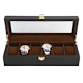 Miniatyrbillede 7 af 8: Urkasse med seks rum, massivt træ, armbåndsur display etui, sort smykkeorganisator