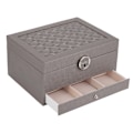 Miniatyrbillede 4 af 8: Vandtæt smykkeopbevaringsboks til husholdningen PU læder smykkeskrin Dobbeltlags partition Stor kapacitet Ornament Organizer grå
