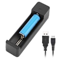 Miniatyrbillede 3 af 8: Sort PC Universal Single Slot USB Batterioplader Adapter LED Intelligent Opladning til Li Ion Celle 18650 26650 14500
