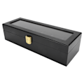 Miniatyrbillede 3 af 8: Urkasse med seks rum, massivt træ, armbåndsur display etui, sort smykkeorganisator