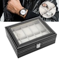 Miniatyrbillede 5 af 8: Bærbar PU læder ur taske 10 rum smykke display etui opbevaringsholder