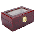 Miniatyrbillede 4 af 8: Træ 3-rums ur displayboks med transparent vindue ur opbevaringsboks (rød)