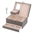 Miniatyrbillede 1 af 8: Vandtæt smykkeopbevaringsboks til husholdningen PU læder smykkeskrin Dobbeltlags partition Stor kapacitet Ornament Organizer grå