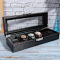 Miniatyrbillede 3 af 8: Urkasse med seks rum PU læder ur opbevaringsboks sort display smykker armbåndsur organizer