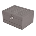 Miniatyrbillede 5 af 8: Vandtæt smykkeopbevaringsboks til husholdningen PU læder smykkeskrin Dobbeltlags partition Stor kapacitet Ornament Organizer grå