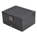 Miniatyrbillede 5 af 8: Smykkeskrin til husholdningsbrug Vandtæt PU-læder Smykkeetui Dobbeltlags Partition Stor kapacitet Ornament Organizer Sort
