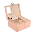 Miniatyrbillede 1 af 8: Smykkeskrin Flerlags Stor Kapacitet PU Læder Smykkeetui med Lås Nøgle til Hjem Rejse Sakura Pink