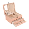 Miniatyrbillede 4 af 8: Smykkeskrin Flerlags Stor Kapacitet PU Læder Smykkeetui med Lås Nøgle til Hjem Rejse Sakura Pink