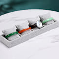 Miniatyrbillede 5 af 8: Grå Urarmbånd Fremvisningsbakke 4 Gitterslots Holder med Puder Smykkeopbevaringsorganisator