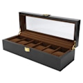 Miniatyrbillede 6 af 8: Urkasse med seks rum, massivt træ, armbåndsur display etui, sort smykkeorganisator
