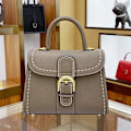 Miniatyrbillede 1 af 5: Stor Kapacitet Koskind Læder Crossbody Taske Sadel Design 21x10x17cm elephant gray