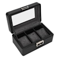Miniatyrbillede 2 af 8: 3 Gitre Ur Display Etui PU Læder Pladsbesparende Enkeltlags Ur Opbevaringsboks til Ur Smykker Sort