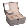 Miniatyrbillede 3 af 8: Vandtæt smykkeopbevaringsboks til husholdningen PU læder smykkeskrin Dobbeltlags partition Stor kapacitet Ornament Organizer grå