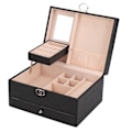 Miniatyrbillede 2 af 8: Smykkeskrin til husholdningsbrug Vandtæt PU-læder Smykkeetui Dobbeltlags Partition Stor kapacitet Ornament Organizer Sort