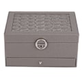 Miniatyrbillede 7 af 8: Vandtæt smykkeopbevaringsboks til husholdningen PU læder smykkeskrin Dobbeltlags partition Stor kapacitet Ornament Organizer grå