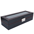Miniatyrbillede 2 af 8: Urkasse med seks rum PU læder ur opbevaringsboks sort display smykker armbåndsur organizer