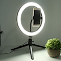 Miniatyrbillede 5 af 8: 26 cm/10 tommer Ring Light LED Live Lampe Fyldlys Dæmpbar USB-port 2800K‑7000K med Bordstativ Telefonclipsæt