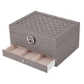 Miniatyrbillede 8 af 8: Vandtæt smykkeopbevaringsboks til husholdningen PU læder smykkeskrin Dobbeltlags partition Stor kapacitet Ornament Organizer grå