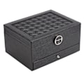 Miniatyrbillede 6 af 8: Smykkeskrin til husholdningsbrug Vandtæt PU-læder Smykkeetui Dobbeltlags Partition Stor kapacitet Ornament Organizer Sort