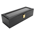 Miniatyrbillede 2 af 8: Urkasse med seks rum, massivt træ, armbåndsur display etui, sort smykkeorganisator