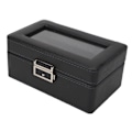 Miniatyrbillede 5 af 8: 3 Gitre Ur Display Etui PU Læder Pladsbesparende Enkeltlags Ur Opbevaringsboks til Ur Smykker Sort