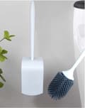 Silikon toalettbørste med holder - enkel montering med selvklebende stripe - tilbehørssett - lys grå/hvit