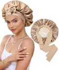 Satin Sovmössa - Justerbar Skyddande Hårmössa - 4-Pack - Khaki - Elastiskt Band - Bred Kant - Lämplig för Rakt Hår