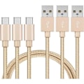 Miniatyrbild 1 av 3: USB-C-kabel för Xiaomi Mi NOTE 10 - Mi NOTE 10 LITE - Typ USB-C laddkabel i flätad nylon Guld 1 Meter [PACK 3] Phonillico® Guld
