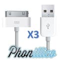 USB-kablar - PHONILLICO - iPhone 4 - 3-pack - Vit - Trådad