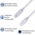 Miniatyrbillede 5 af 6: Kabel 20 cm USB-C Lightning Oplader Hvid til iPhone X/XS/XS MAX/XR/7/7 PLUS/8/8 PLUS/6/6S/6 PLUS/5/5S/SE/AirPods Phonillico