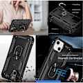 Miniatyrbillede 4 af 4: Coque Noir til iPhone 13 (6,1") Stødabsorberende Beskyttelse Militær Stil Robust Ring 360 Rotérbar Phonillico® Svart