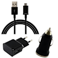 Miniatyrbillede 1 af 4: [Compatibel Huawei MATE 7 - MATE 8 - MATE 10 LITE - MATE S] 3-i-1 Opladerpakke - Kabel + Stikkontaktlader + Cigaretlighter Sort Svart