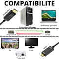 Miniatyrbillede 2 af 4: Kabel 4K DisplayPort til HDMI 1,8 meter ensrettet transmission til Lenonvo HP Dell AMD Asus Nvidia Phonillico®