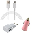 Pikkukuva 1 / 4: [Yhteensopiva Huawei MATE 7 - MATE 8 - MATE 10 LITE - MATE S] 3 in 1 Latauspakkaus - Kaapeli + Latausvirta + Sytytin Vaaleanpunainen Rosa