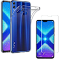 Pikkukuva 1 / 4: Suojakuori - Phonillico® - Huawei Honor 8X - Läpinäkyvä Silikoni - Karkaistu Lasi - Ultra Ohut Transparent