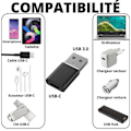 Miniatyrbild 2 av 4: USB 3.0 till USB-C-adapter, kompatibel med laddare, stationära datorer etc. till USB C Samsung-Xiaomi-Huawei etc. [Förpackning 2] Phonillico® Svart