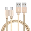Miniatyrbillede 1 af 3: USB-C kabel til Xiaomi Mi 10T LITE 5G - Mi 10T - Mi 10T PRO - Type USB-C opladerkabel i nylon flettet guld 1 meter [PACK 2] Phonillico® Guld