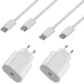 Lot 2 Snabbladdare 20W + 2 USB-C till USB-C kablar 1 meter för iPhone 18 PRO/iPhone 18 PRO MAX/iPhone DUO - Phonillico® Vit