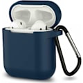 Miniatyrbillede 1 af 4: Etui AirPods Silikone Mørkeblå til Airpods 1 & 2 - Stødbeskyttelse Støvkappe og Karabinhage Phonillico®