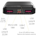 Miniatyrbild 3 av 4: Extern batteri 10000mAh USB USB-C micro-USB Snabbladdning LED-skärm Phonillico® Svart