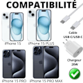 Miniatyrbild 2 av 4: Snabbladdare 20W + USB-C till USB-C kabel 2 meter för iPhone 15 - 15 PLUS - 15 PRO - 15 PRO MAX Phonillico®