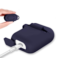 Miniatyrbillede 3 af 4: Etui AirPods Silikone Mørkeblå til Airpods 1 & 2 - Stødbeskyttelse Støvkappe og Karabinhage Phonillico®