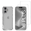 Pikkukuva 1 / 6: Kuori iPhone 16 PLUS ja 2 Kappaletta Lasi Suojakalvoa Näytön Suojaksi Phonillico® Transparent